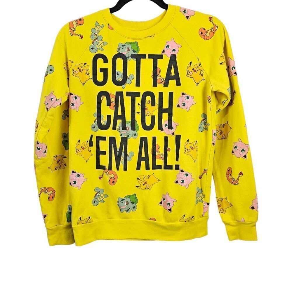 💥408 Pokemon Gotta Catch Them All Long Sleeve Shirt Yellow Sweatshirt